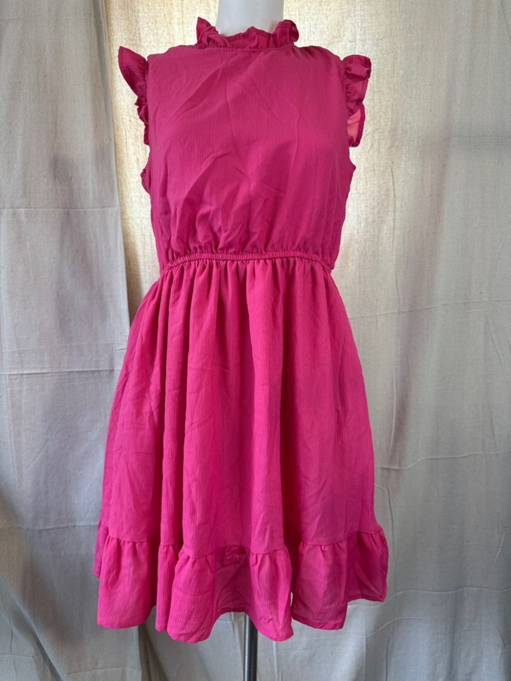 Fuchsia Ruffle-Neck SummerDress PTP 21